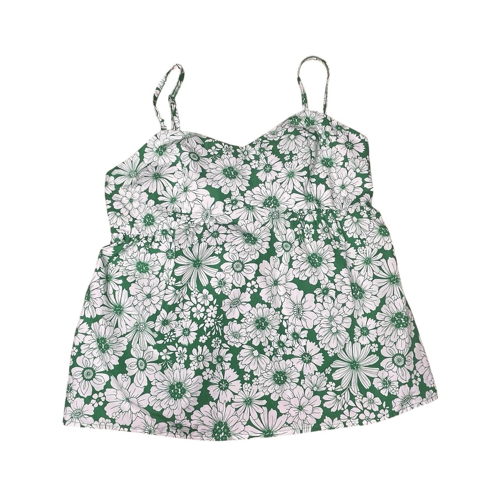 Hippie Rose Floral Cami Top Med Green Babydoll Smocked Boho Cottagecore Festival
